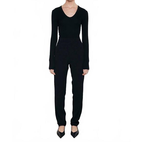 NEW ENZA COSTA rib bold long sleeve u neck in black - Picture 1 of 3
